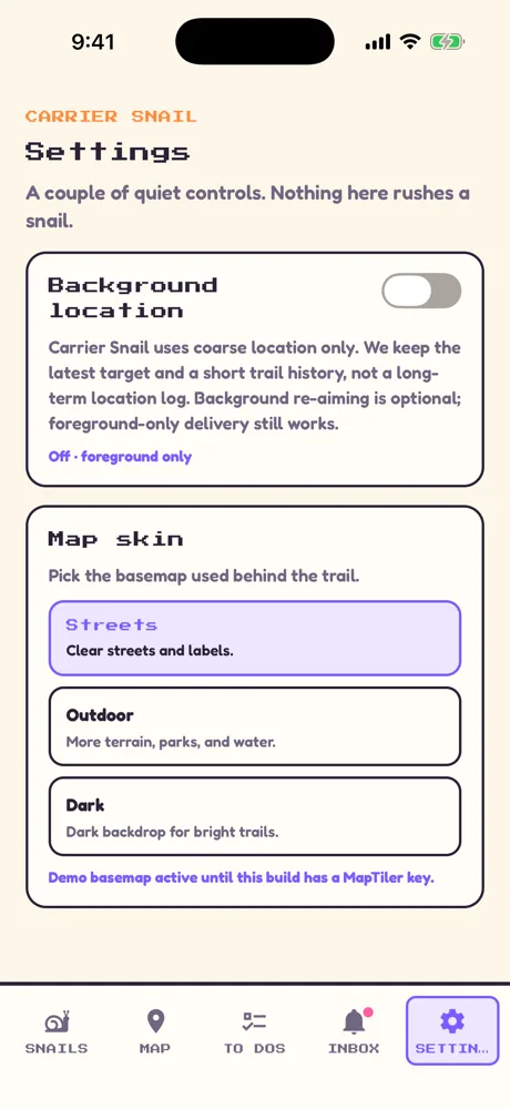 Settings screen